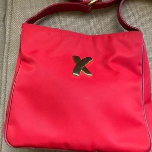 Paloma Picasso red nylon and leather ladies shoulder bag